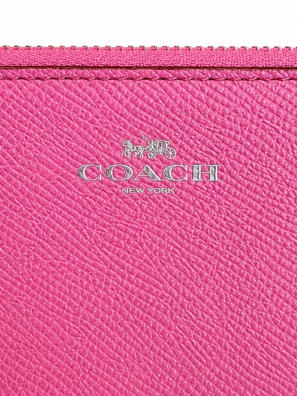Coach Pink Crossgrain Leather Corner Zip Wristlet Wallet Hot Bright Pink